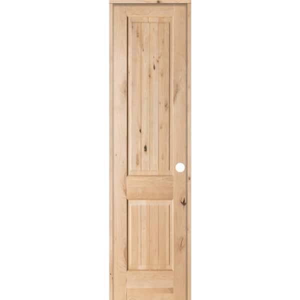 Krosswood Doors 24 in. x 96 in. Knotty Alder 2 Panel Square Top V-Groove Solid Wood Left-Hand Single Prehung Interior Door