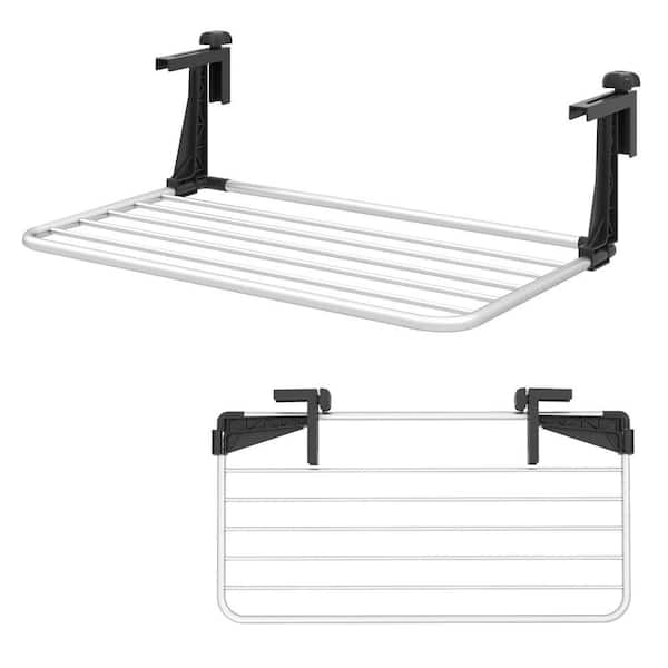 Silver White Metal Wall Mounted Portable Clothes Drying Rack with Adjustable and Foldable Brackets Radiator Airer