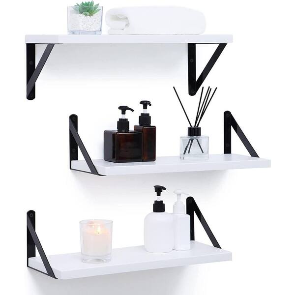 Cubilan 16.5 in. W x 6.7 in. D White and Black Wood Composite Decorative Wall Shelf Floating Shelves Set of 3