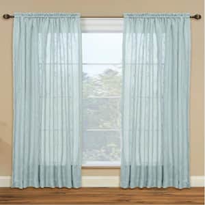 Kemin Blue Polyester 84 in. L x 52 in. W Rod Pocket Semi-Sheer Curtain Window Panel