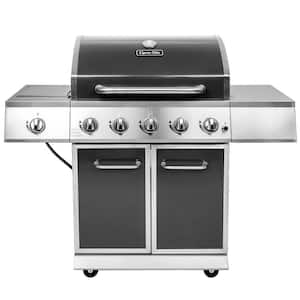 5-Burner Propane Gas Grill in Gray with Stainless Steel Control Panel and Side Burner