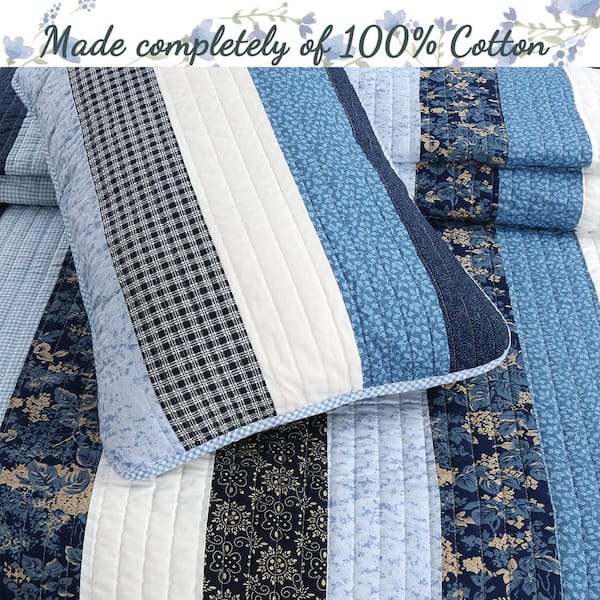 Salina Navy Stripped Plaid Print Patchwork Cotton Reversible Quilt Bed –  Cozy Line Home Fashions