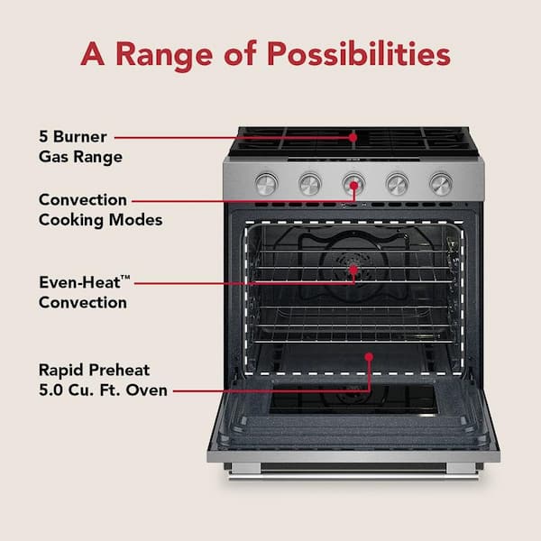 30 in. 5 Element Slide-In Gas Range in Fingerprint Resistant Stainless Steel with Convection Cooking Modes