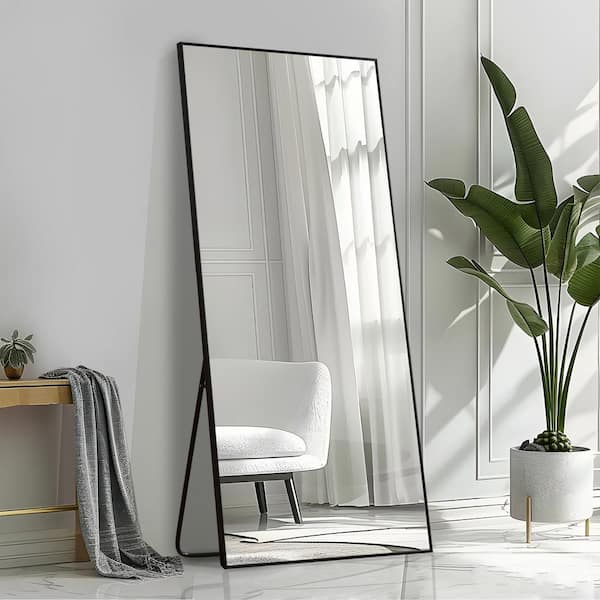 Lirago 35 in. W x 79 in. H Rectangular Metal Framed Full Length Wall Mirror Free Standing Mirror in Black