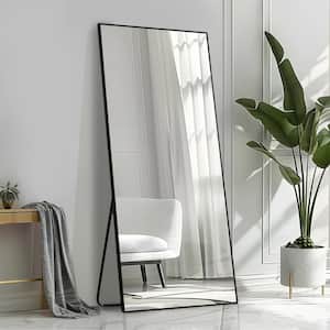35 in. W x 79 in. H Rectangular Metal Framed Full Length Wall Mirror Free Standing Mirror in Black