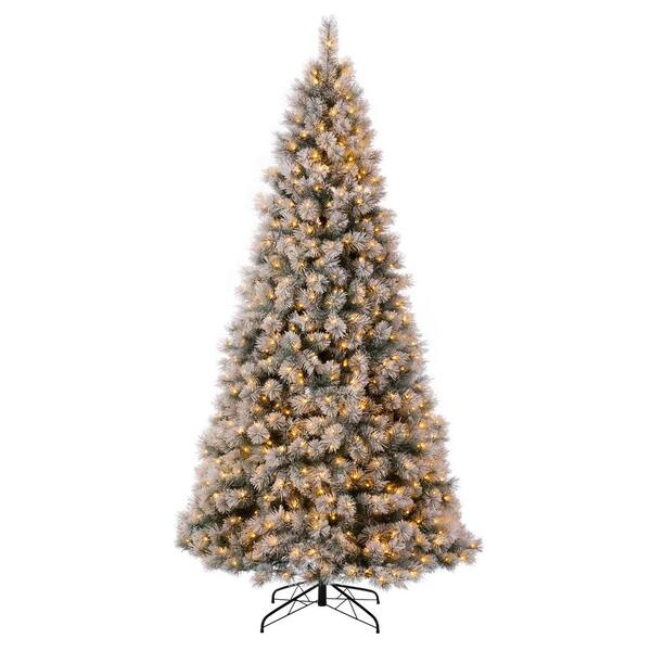 Glitzhome 9 Ft. Pre-Lit Snow Flocked Artificial Spruce Christmas Tree With 900 Warm White Lights 2014600014