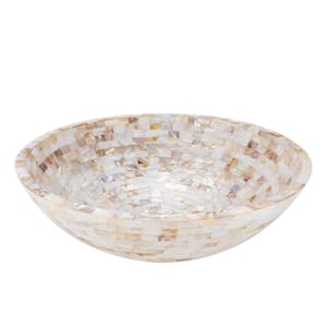 Mother of Pearl White and Gold Seashell Vessel Sink with Mounting Ring