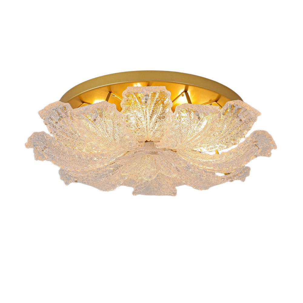 Kingsford 23.62-in 7-Light Disk Brushed Gold Floral Crystal Frosted Glass Leaf Semi-Flush Mount Light for Bedroom price history on PriceWatchPro