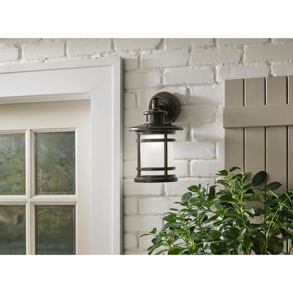 13 in. Oil-Rubbed Bronze Motion Sensing Integrated LED Hardwired Outdoor Wall Light Lantern Sconce
