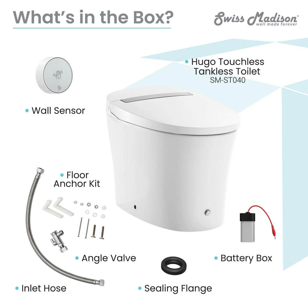 Hugo White Ceramic Elongated Dual-Flush Smart Toilet