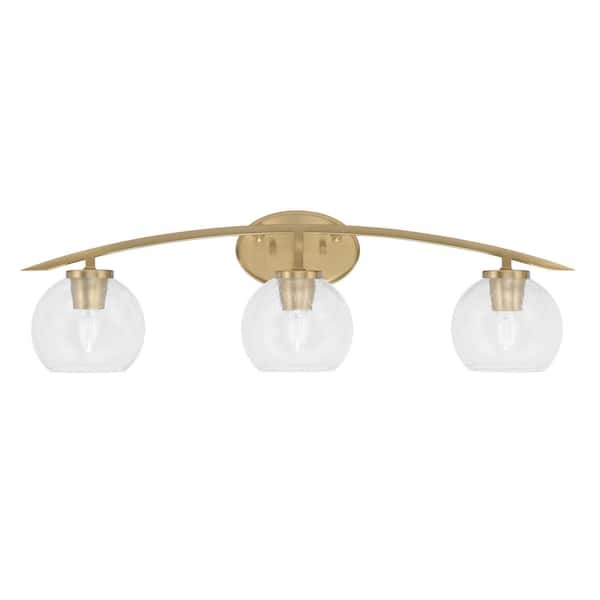 Unbranded Siena 29 in. 3-Light Vanity Light New Age Brass with Clear Bubble Glass Shades