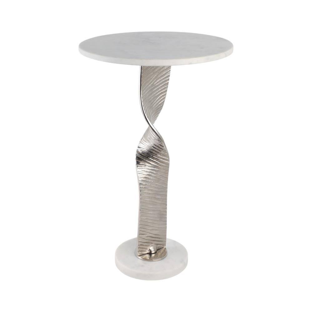 15 in. Silver Round Marble Top End Table with Twisted Etched Base - thumbnail 5
