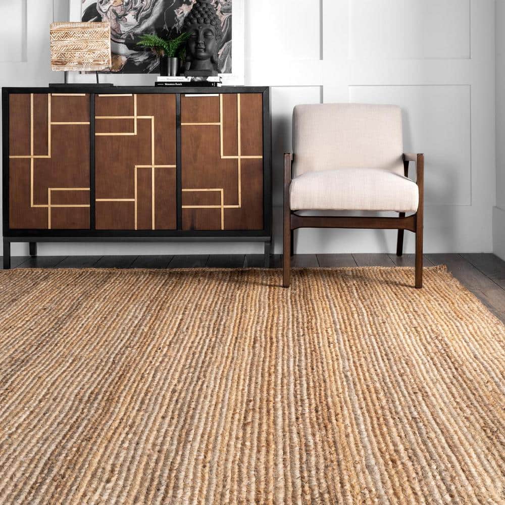 Handmade Beige Braided Jute Rug 10' x 14' - Reversible and Easy Care