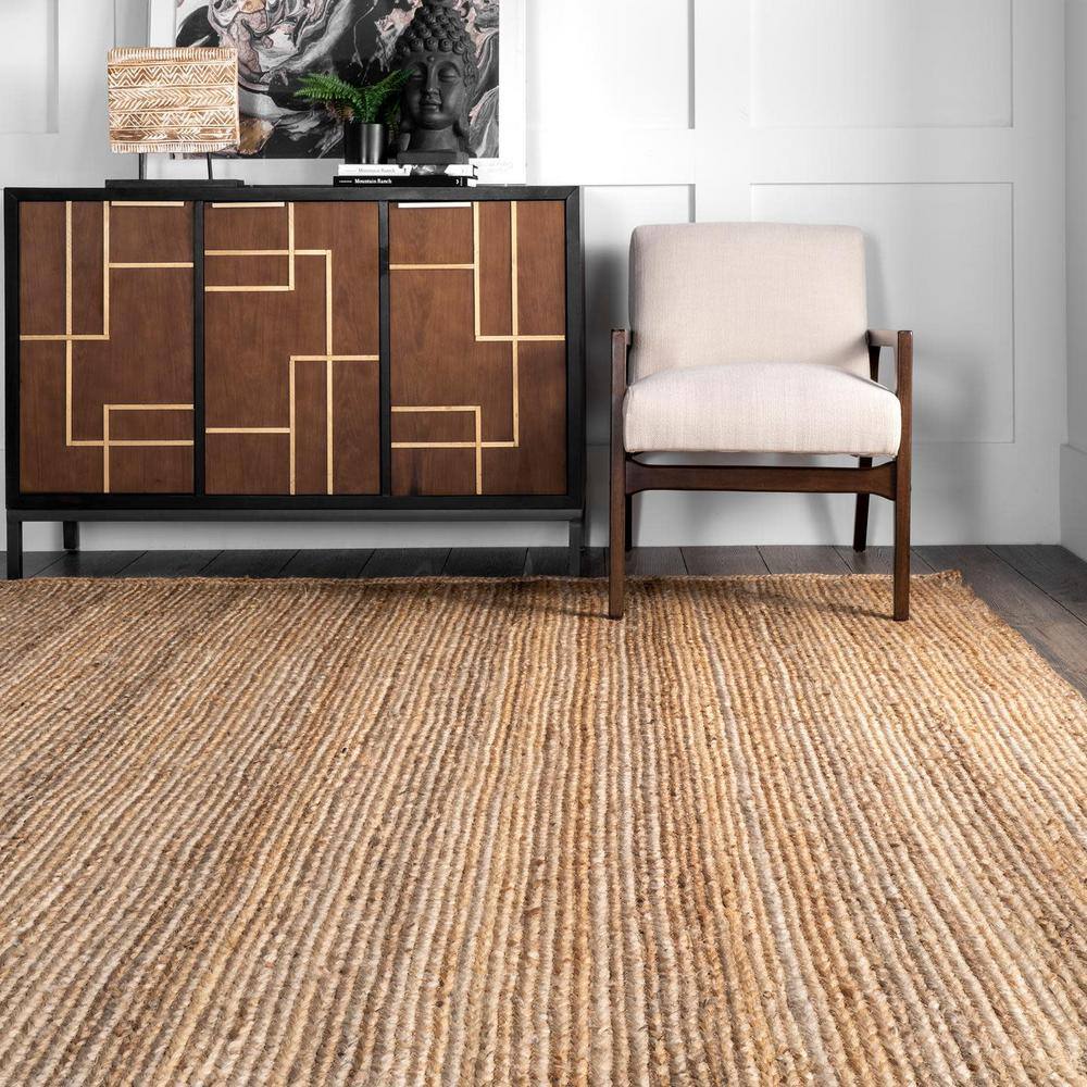 Hand-Woven Natural Jute Area Rug, 4' x 6', Easy-Care Reversible