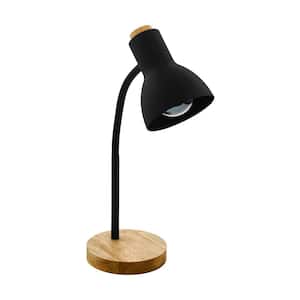 Verdal 6.22 in. W x 19.29 in. H 1-Light Black with Wood Accents Table Lamp for Living Room with Black Metal Dome Shade