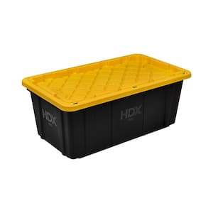 HDX 38 Gal. Tough Storage Tote in Black with Yellow Lid 206114