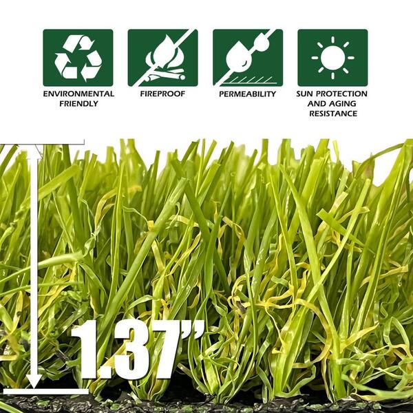 Agfabric 12 ft. x 6 ft. Green Artificial Grass Carpet 1.37 in. Mat for Outdoor Garden Landscape Balcony Dog Grass Rug