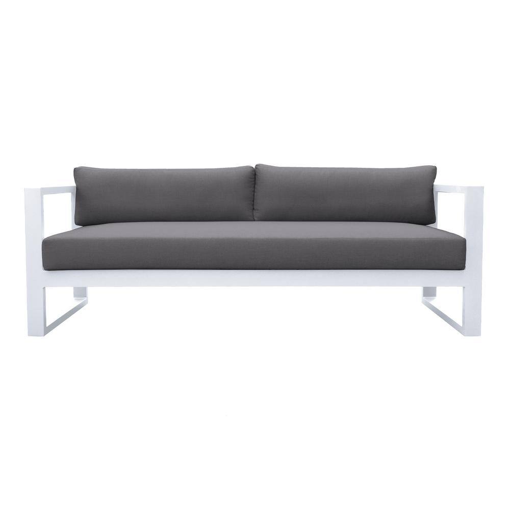 Aelani White Aluminum Outdoor Sofa with Dark Gray Cushions