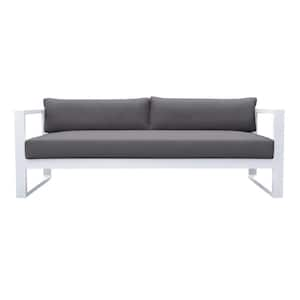 Aelani White Aluminum Outdoor Couch with Dark Gray Cushions