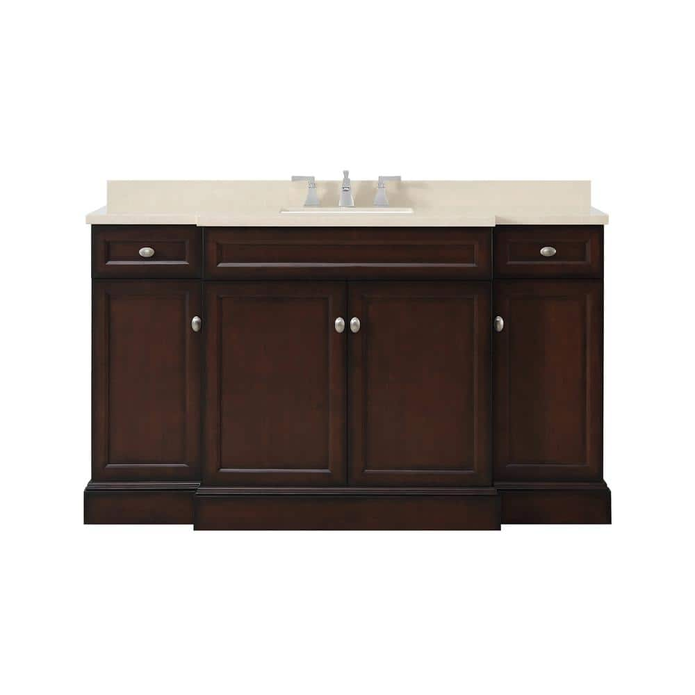 Home Decorators Collection Teagen 58 In. W Bath Vanity In Dark Espresso With Cultured Stone Vanity Top In Beige With White Basin-Teagen 58Eb - The Home Depot