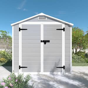 6 ft. W x 4.4 ft. D Light Grey Plastic Storage Shed with Floor for Garden, Backyard, Pool Tool 26 Sq. Ft.