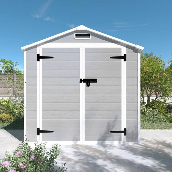 Lycvki 6 ft. W x 4.4 ft. D Light Grey Plastic Storage Shed with Floor for Garden, Backyard, Pool Tool 26 Sq. Ft.