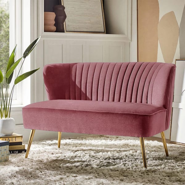 Carmita 47 in. Rosewood Velvet Tufted 2-Seats Loveseats Sofawith Golden Base
