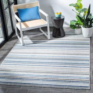 Cabana Gray/Blue 7 ft. x 7 ft. Striped Indoor/Outdoor Patio  Square Area Rug