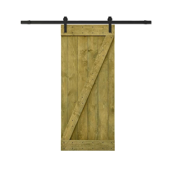 CALHOME 20 in. x 84 in. Jungle Green Stained DIY Wood Interior Sliding Barn Door with Hardware Kit