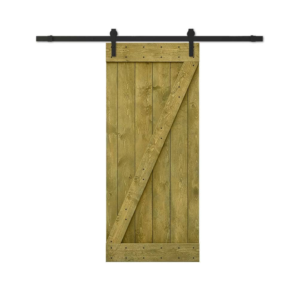84'' Jungle Green Solid Wood Barn Door Kit with Matte Black Hardware