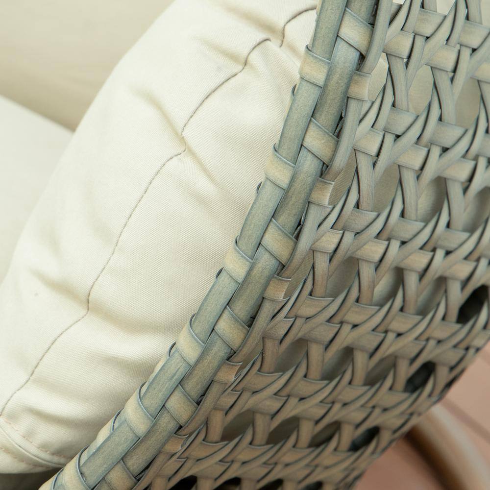 Taupe Wicker Hanging Egg Chair with Beige Cushions
