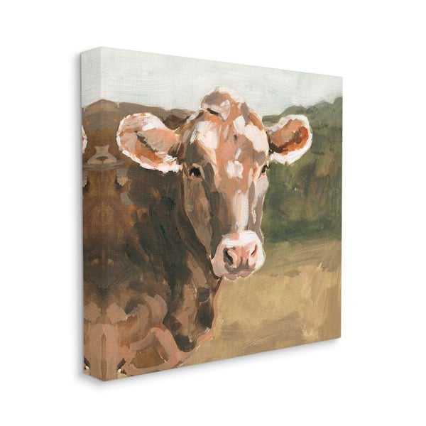 Stupell Industries "Soft Country Meadow Cow Quaint Farm Animal" by Victoria Barnes Unframed Animal Canvas Wall Art Print 17 in. x 17 in.