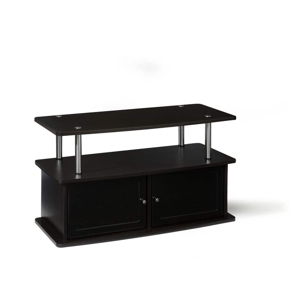 Espresso 36" TV Stand with Cabinet and Stainless Steel Poles