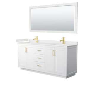 Miranda 72 in. W x 22 in. D x 33.75 in. H Double Bath Vanity in White with White Quartz Top and 70 in. Mirror