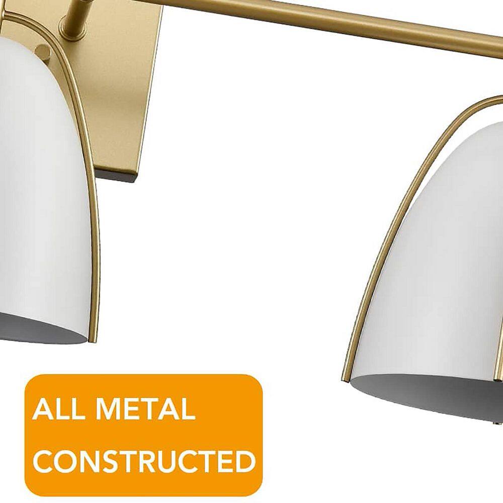 Brushed Brass 29" Vanity Light with White Metal Dome Shades
