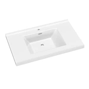 36 in. W. x 22 in. D Solid Surface Resin White Vanity Top Rectangular Single Sink Bathroom Vanity Top in Glossy White