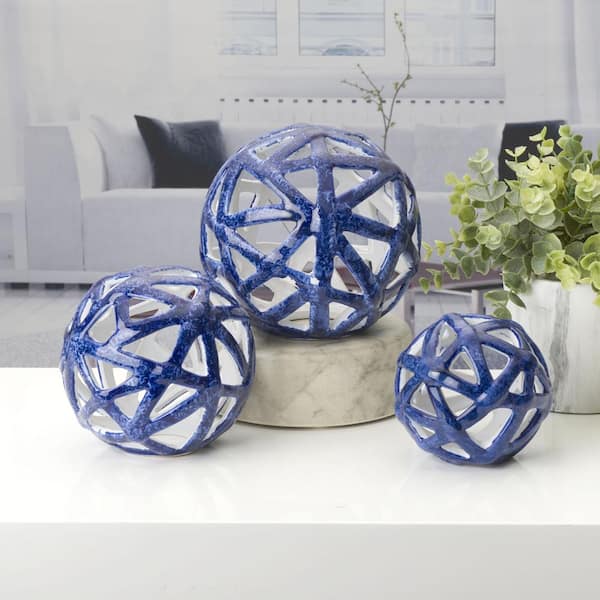 Elements Set of 3Blue Ceramic Decorative Tabletop Spheres 5293186