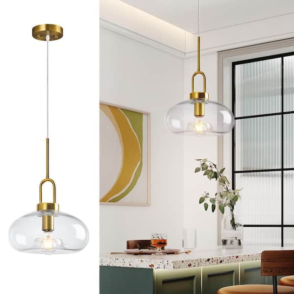 Home Lighting ‎60-Watt 1 Light 11.02 in. Clear Glass Globe Pendant Light for Kitchen Island, No Bulbs Included, 1-Pack