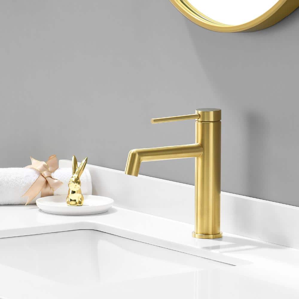 Brushed Gold Single Handle Brass Bathroom Faucet with Pop-up Drain