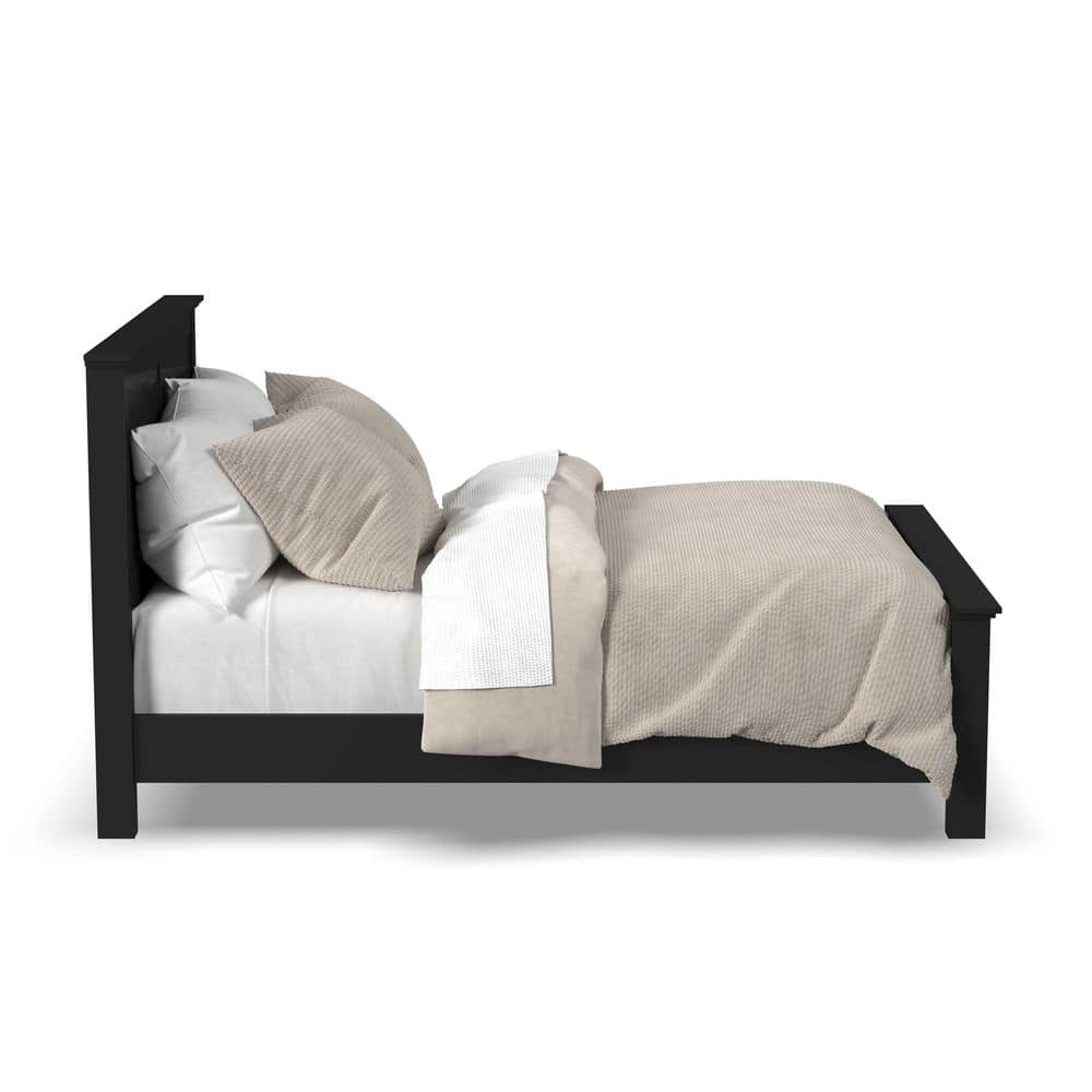 Oak Park Black Queen Wood Frame Upholstered Bed with Slats