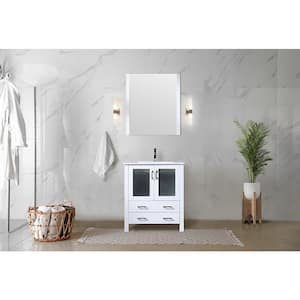Volez 30 in W x 18 in D White Bath Vanity, Integrated Ceramic Top and 28 in Mirror