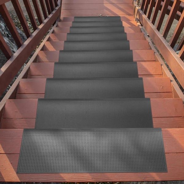 Outdoor Collection Rubberback Black/Black 10 in. x 30 in. ., Stair Tread Covers (Set of 5)