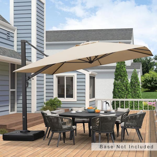 PURPLE LEAF 11 ft. Square Patio Umbrella Aluminum Large Cantilever Umbrella  for Garden Deck Backyard Pool in Beige PPL04CHS11-KK