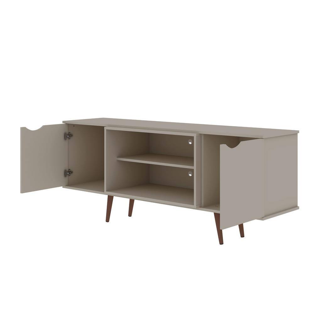Off White Composite Mid-Century Modern TV Stand with Cabinet