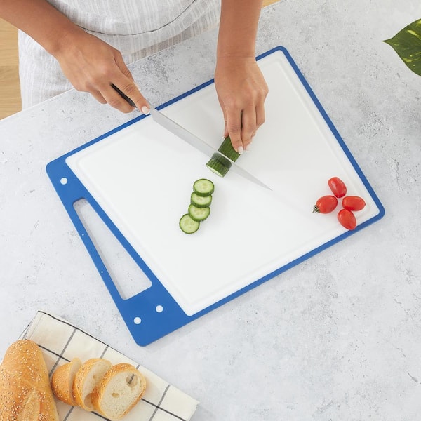 Joyjolt Cutting Board Set-cutting Boards For Kitchen-non Slip Large & Small  Chopping Boards; Meat Cutting Board With Juice Groove-white & Blue : Target