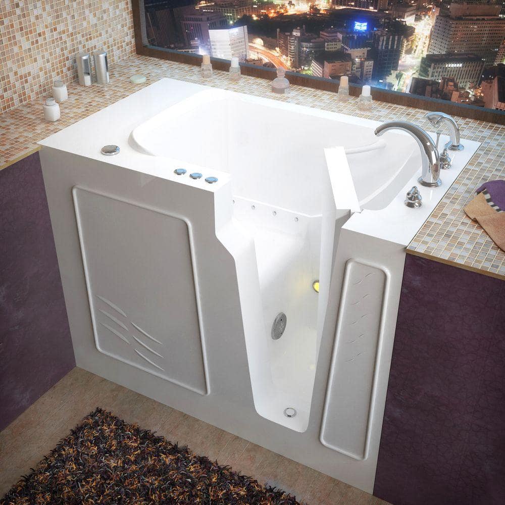 52'' x 29'' White Fiberglass Walk-In Air Bathtub with Faucet