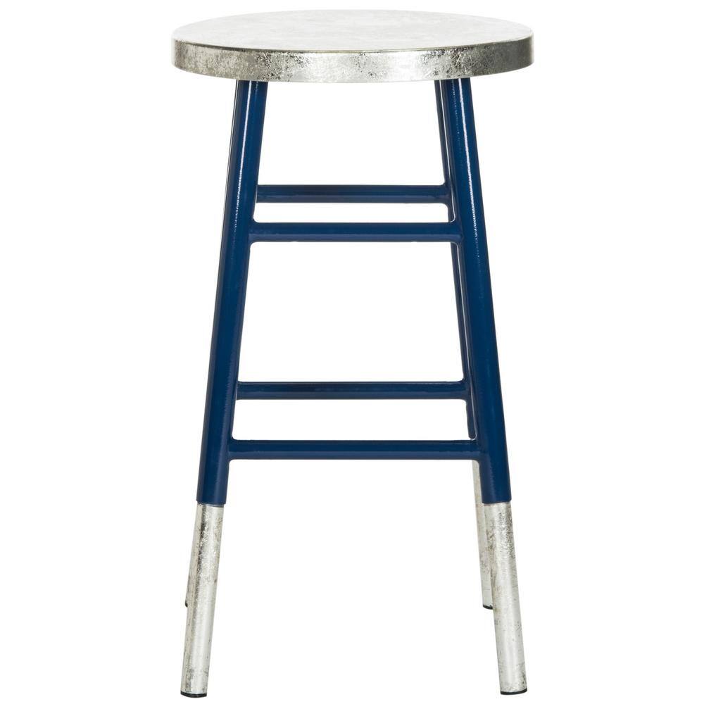 Transitional Blue and Silver Metal Counter Stool 24"