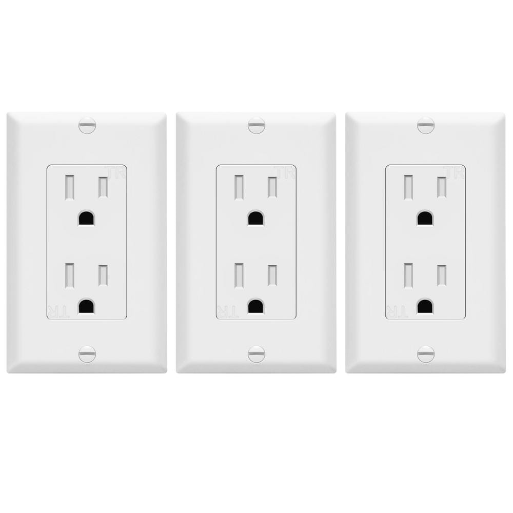 ENERLITES 15 Amp 125-Volt Decorator Receptacle Duplex Outlet with Wall Plate in White (3-Pack) -  61501-TR-WWP3P