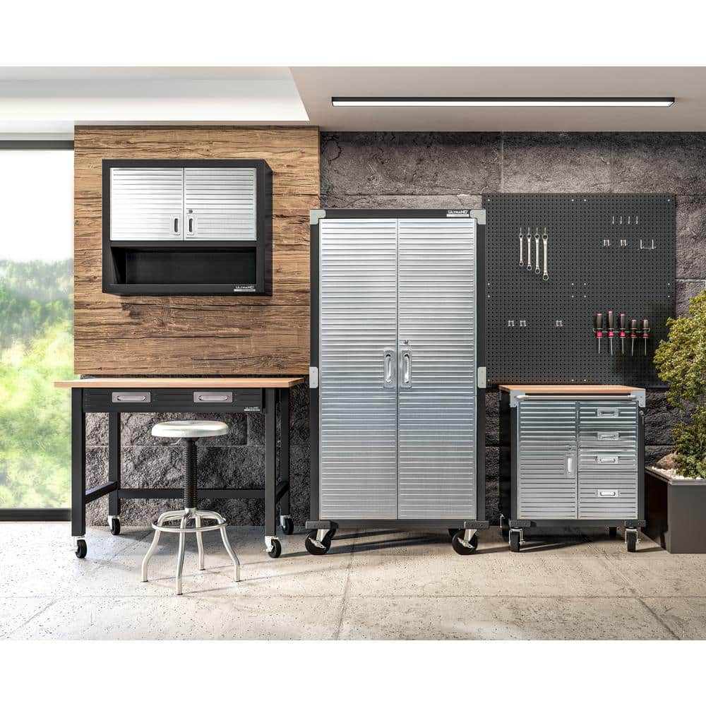UltraGraphite Solid Wood Top Workbench on Wheels with Steel Drawer