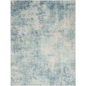 Astra Machine Washable Blue Ivory 9 ft. x 12 ft. Abstract Contemporary Area Rug